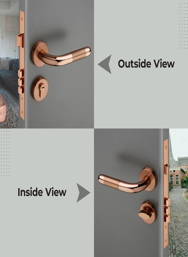 LAPO Heavy Duty Entry Locks for Main Door&Bedroom, Durable Mortise Lock for Home and Office, Cylindrical Handlesets, Brass Key for Home, PVD Rose Gold Finish, 3 Years Warranty CMH-4RC - Image 3